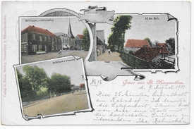 1900 St. Margarethen in der Wilstermarsch - 
von Ostens Gasthof, Deichhäuser, Dorfstraße
