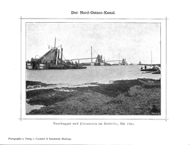 1887 bis 1895 - Bau des Kaiser-Wilhelm-Kanal * heutiger Nord- Ostsee Kanal
Mai 1891 - Eimer-Kettenbagger und Elevatoren im Betrieb