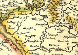 Ausschnitt Wilstermarsch in der Landkarte Ducatus Holsatiae aus dem Jahr 1631