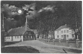 1912 Mondscheinkarte - Brokdorf an der Elbe - Schulhaus, Kirche St. Nikolaus, Pastorat