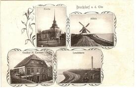 1906 Brokdorf an der Elbe, Mühle auf dem Deich, Leuchtturm