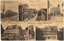 1920 Marktplatz und Kirche, alter Bahnhof, Villa Schütt, Altes Rathaus in der Stadt Wilster
