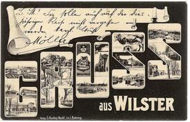 1906 Ansichtskarte mit zahlreichen Miniatur-Ansichten aus der Stadt Wilster