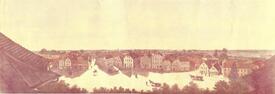 1860 Kupferstich - Panoramablick vom Kirchturm auf den Marktplatz der Stadt Wilster