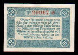 Notgeld-Schein zu 50 Pfennig (1917) der Stadt Wilster