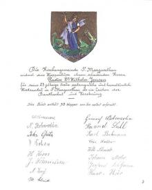 1933 Wappen der Kirchengemeinde St. Margarethen sowie Unterschriften ihrer Vertreter 