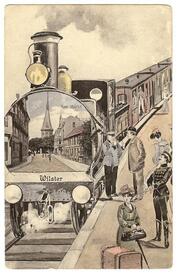 1906 Stadt Wilster - Op de Göten, Zeichnung mit Reisenden auf dem Bahnsteig