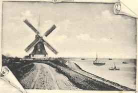 1900 Brokdorf - Getreidemühle auf dem Deich der Elbe 