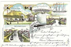 1903 Büttel (Elbe) - Hafen am Bütteler Kanal, Brücke, Gasthaus