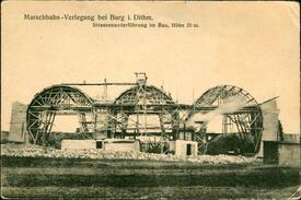 1914 - 1920 Verlegung der Marschbahn - Bau eines Viadukt in der Rampe für die Hochbrücke Hochdonn