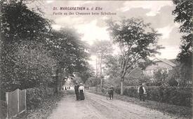 1909 Chaussee und Schulhaus in Sankt Margarethen in der Wilstermarsch