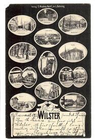 1905 postalisch gelaufene Mehrbildkarte mit 14 Miniaturen aus Wilster