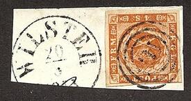 1854 Dänische Briefmarke in Wilster abgestempelt
