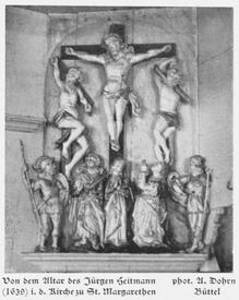 1925 Bildschnitzerei aus dem Jahr 1639 am Altar in der Kirche zu St. Margarethen