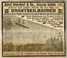 1910 Werbeannonce der Firma Adolf Bleichert  Co. Leipzig