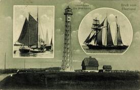 1916 Brokdorf - Kirche, Leuchtturm, Segelschiffe auf der Elbe