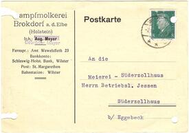 1929 Firmenpost der Dampfmolkerei Brokdorf