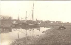 1924 St. Margarethen - Fracht-Segelschute TYRA, Hafen, Priel, Vorland, Deichhäuser