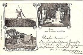1905 Brokdorf - Mühle auf dem Deich der Elbe, Kirchducht, Gehöft