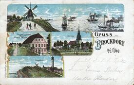 1903 Brokdorf an der Elbe - Gasthaus, Deich Mühle, Leuchtturm, Kirche