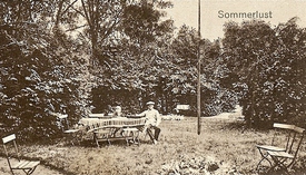 1930 Garten am Gasthof Sommerlust in Kasenort an der Einmündung der Wilsterau in die Stör