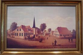1868 Ölgemälde: Kirche und Markt in St. Margarethen (Elbe)