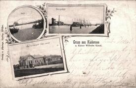 1901 Gastwirtschaft "Zur Fähre" in Kudensee, Eisenbahn-Drehbrücke Taterpfahl